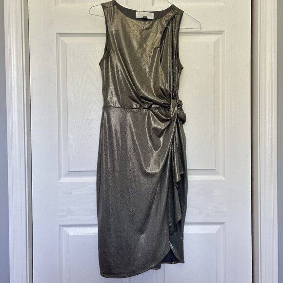 Nordstrom Superfoxx Silver Shine Slide Knot Slit Dress Womens Small Sleeveless - Picture 1 of 9